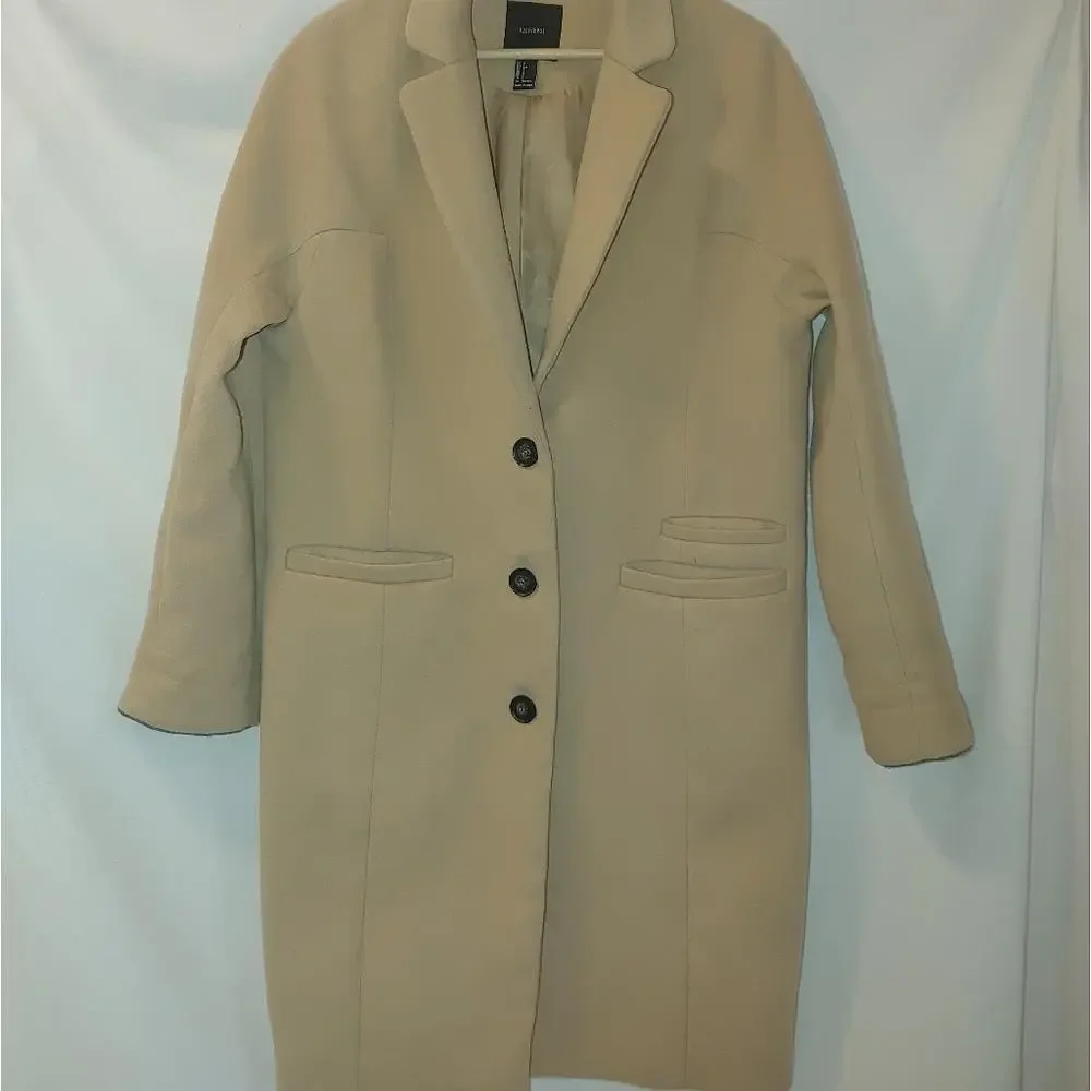 Forever 21 Au Revoir Overcoat Longline Car Coat Neutral Tan Single Breasted‎ - Picture 2 of 12